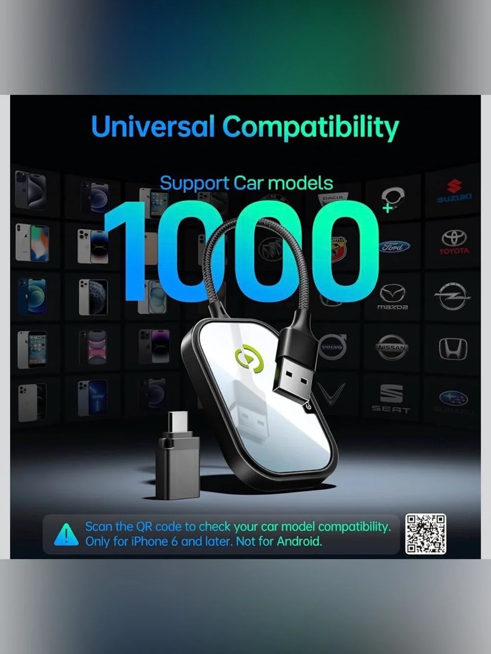 Wireless CarPlay Adapter Plug & Play Auto Connect for Cars from 2017 & iPhone